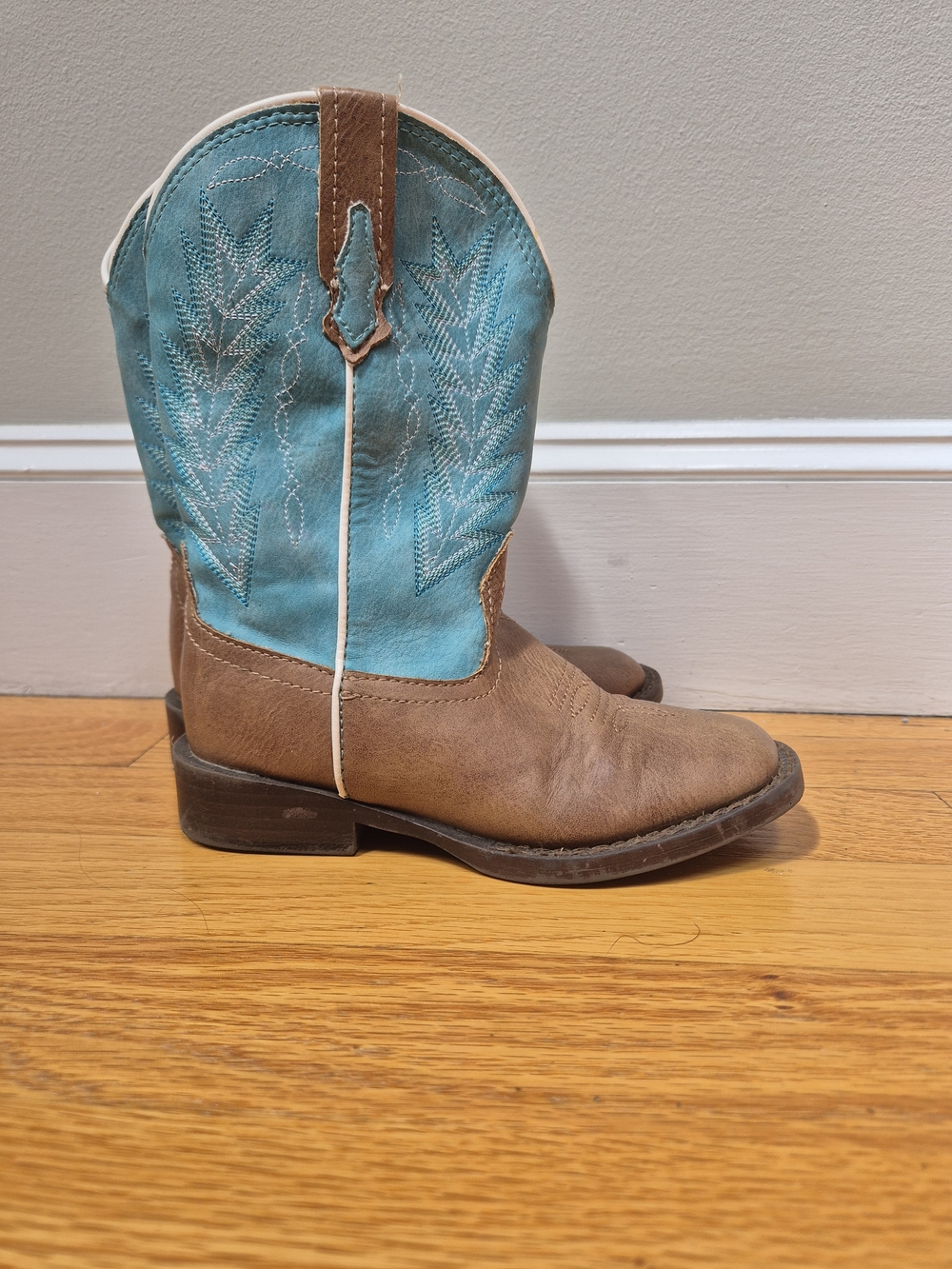 Roper Kids Billy Cowboy Boots Size 11 Blue Brown Square Toe VGUC